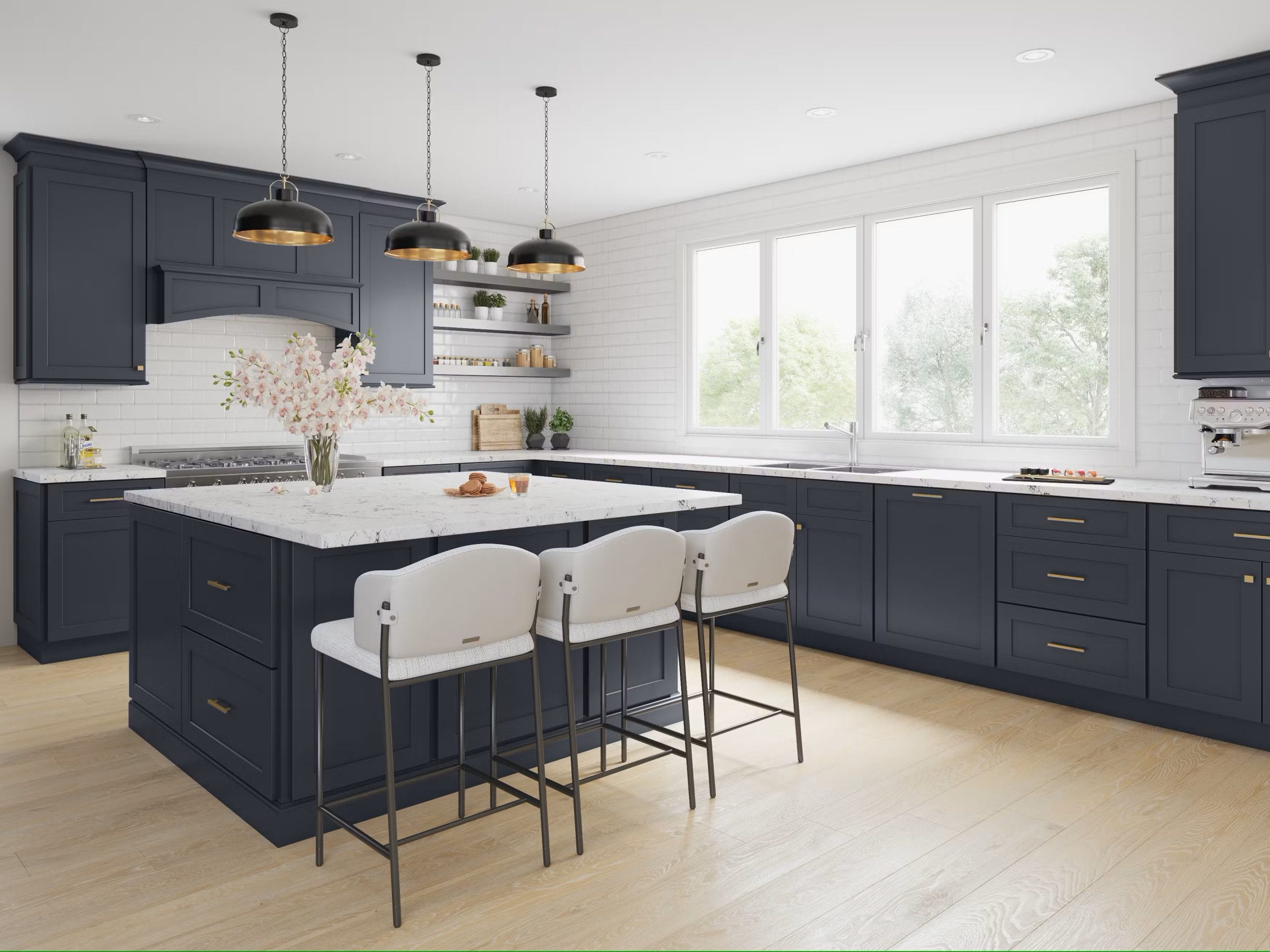 Stunning blue kitchen cabinets from a leading cabinet store, featuring ready to assemble cabinets and stylish cabinet accessories for a modern kitchen upgrade.