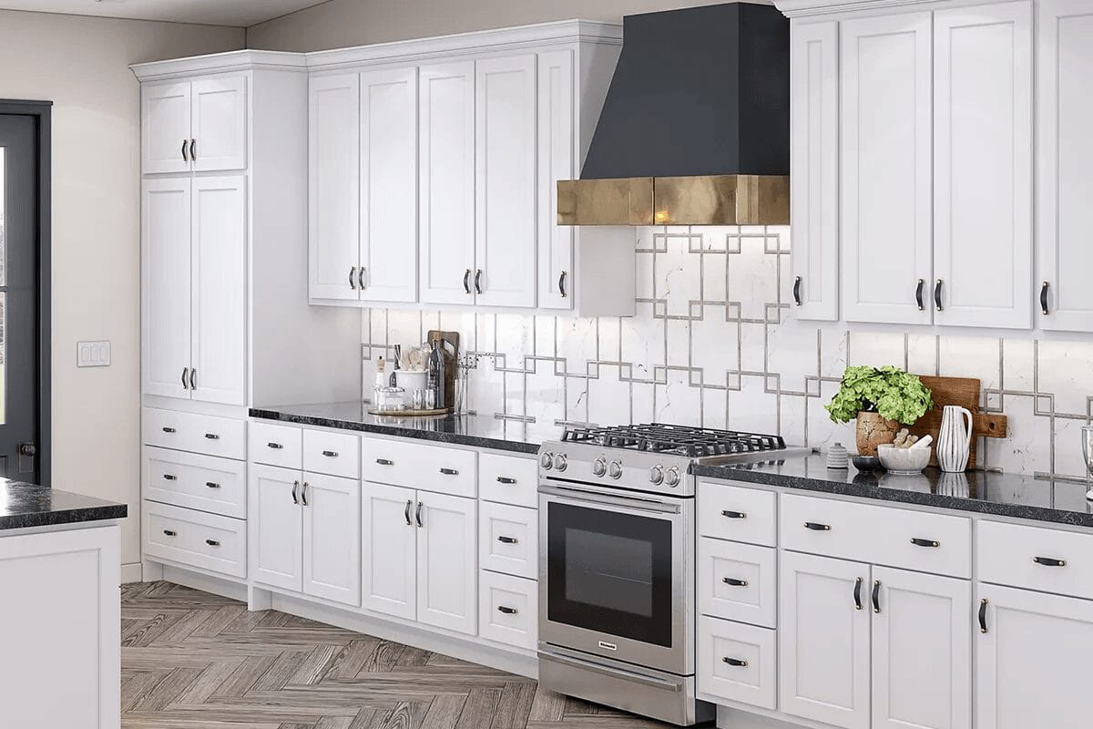 Elegant white pantry cabinets, showcasing kitchen RTA cabinets and cabinet accessories for modern home organization.