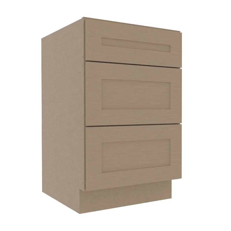 Noble Honey Wheat Shaker Vanity Sink Base Cabinet with 3 Drawers