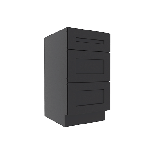 Sovereign Onyx Black Shaker Vanity Sink Base Cabinet with 3 Drawers