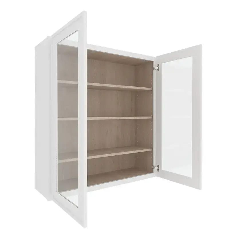 Ethereal White Micro Shaker Wall Cabinet with 2 Glass Doors