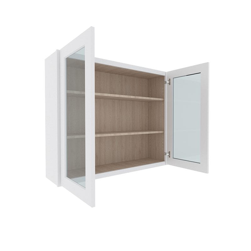Opulent White Shaker Wall Cabinet with 2 Glass Doors