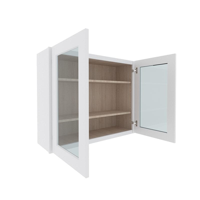 Opulent White Shaker Wall Cabinet with 2 Glass Doors