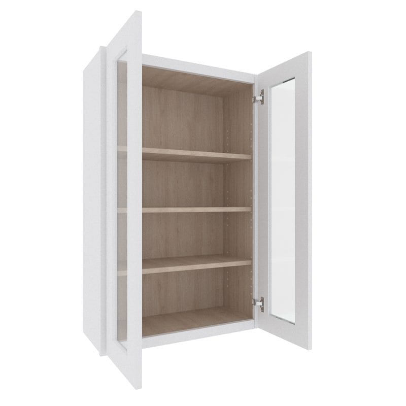 Opulent White Shaker Wall Cabinet with 2 Glass Doors
