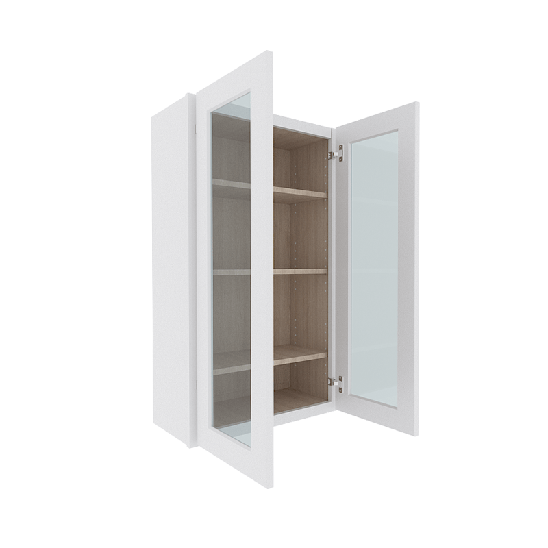 Opulent White Shaker Wall Cabinet with 2 Glass Doors