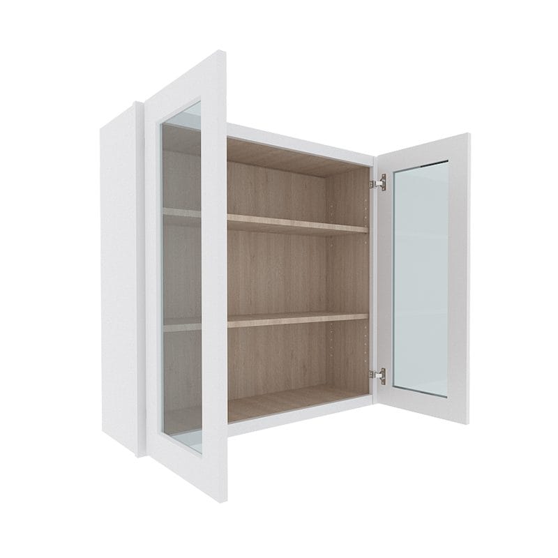 Opulent White Shaker Wall Cabinet with 2 Glass Doors