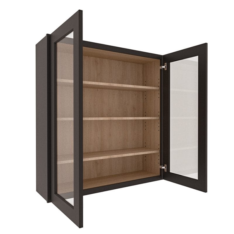 Refined Modern Slate Shaker Wall Cabinet with 2 Glass Doors