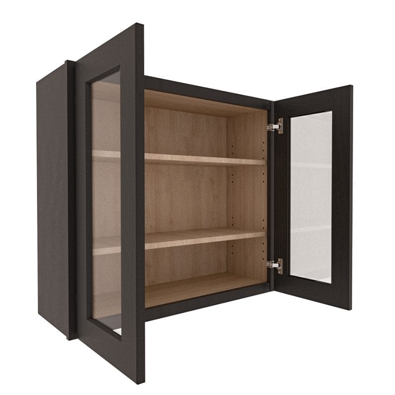 Refined Modern Slate Shaker Wall Cabinet with 2 Glass Doors