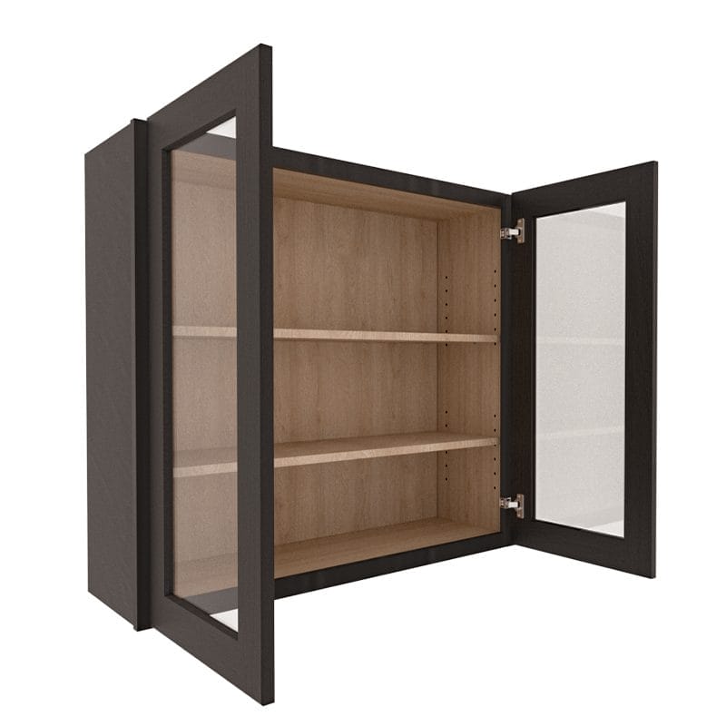 Refined Modern Slate Shaker Wall Cabinet with 2 Glass Doors