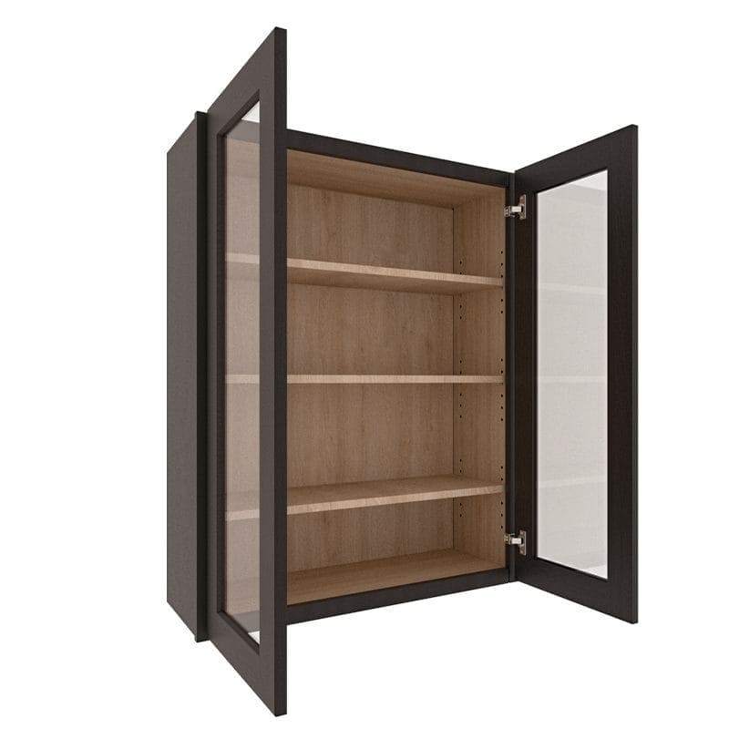 Refined Modern Slate Shaker Wall Cabinet with 2 Glass Doors