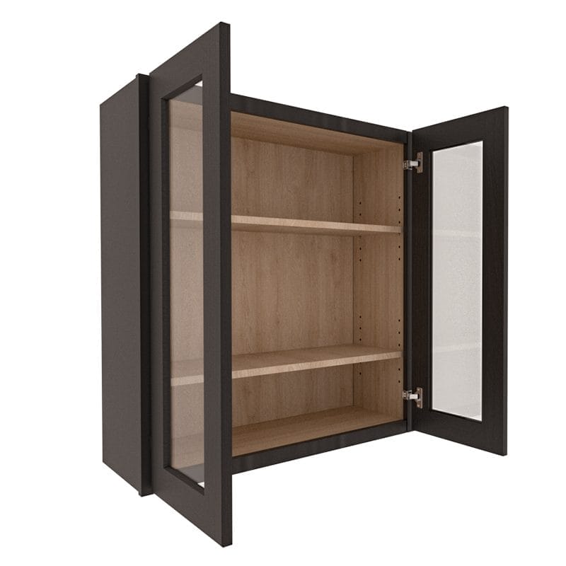 Refined Modern Slate Shaker Wall Cabinet with 2 Glass Doors