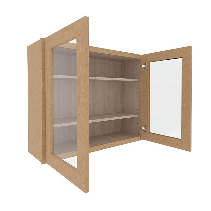 Noble Honey Wheat Shaker Wall Cabinet with 2 Glass Doors