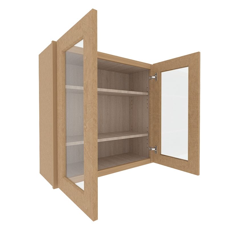 Noble Honey Wheat Shaker Wall Cabinet with 2 Glass Doors
