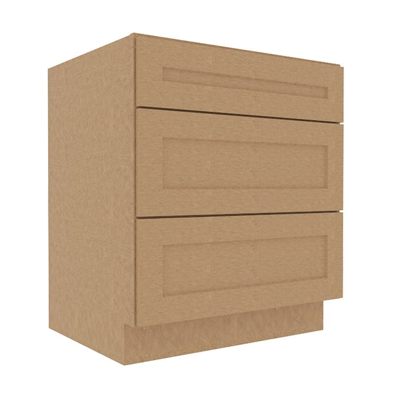 Noble Honey Wheat Shaker Base Cabinet with 3 Drawers