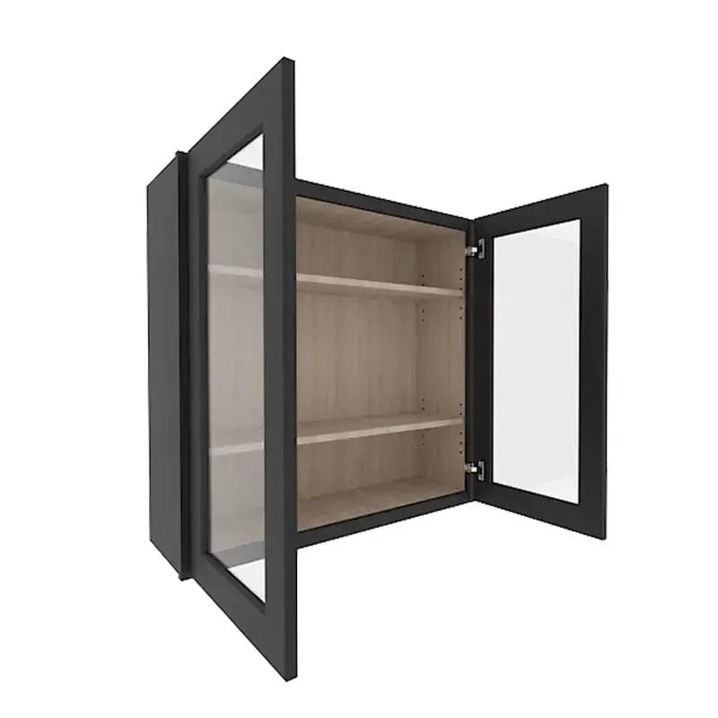 Sovereign Onyx Black Shaker Wall Cabinet with 2 Glass Doors