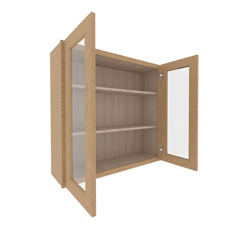 Noble Honey Wheat Shaker Wall Cabinet with 2 Glass Doors