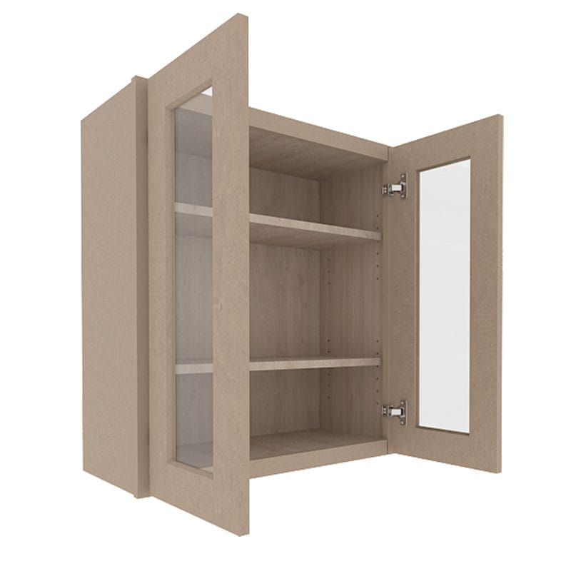 Noble Honey Wheat Shaker Wall Cabinet with 2 Glass Doors