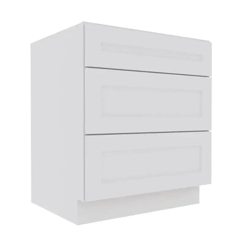 Opulent White Shaker Base Cabinet with 3 Drawers