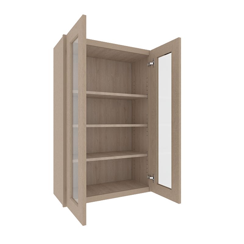 Noble Honey Wheat Shaker Wall Cabinet with 2 Glass Doors
