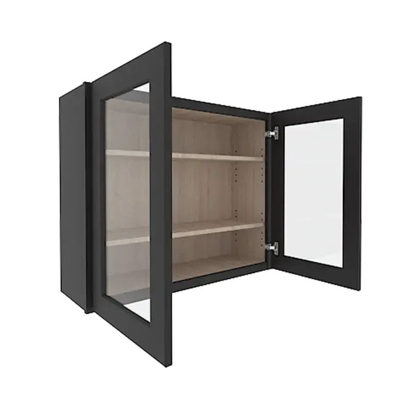 Sovereign Onyx Black Shaker Wall Cabinet with 2 Glass Doors