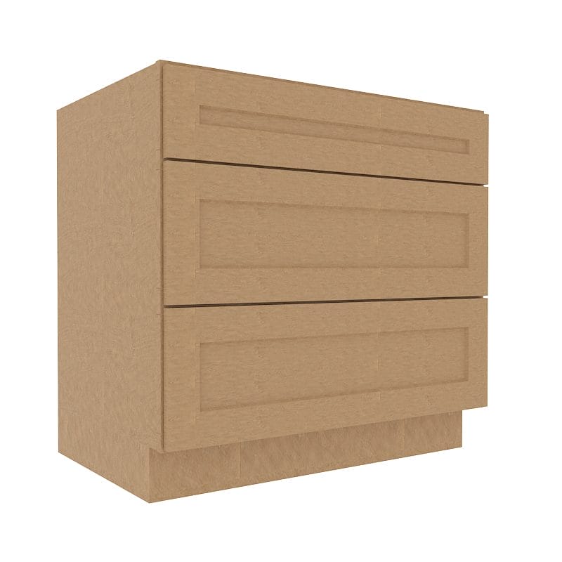 Noble Honey Wheat Shaker Base Cabinet with 3 Drawers
