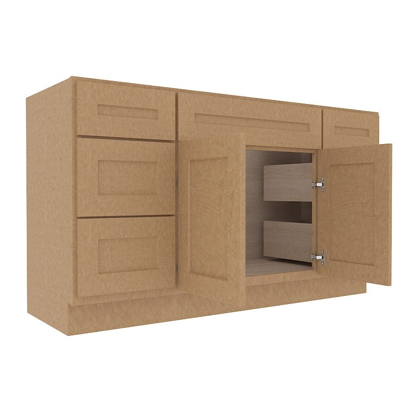 Noble Honey Wheat Shaker Vanity Sink Base Combo Cabinet with 6 Drawers