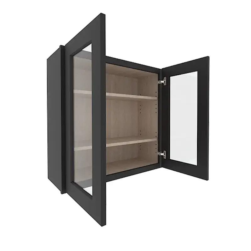 Sovereign Onyx Black Shaker Wall Cabinet with 2 Glass Doors