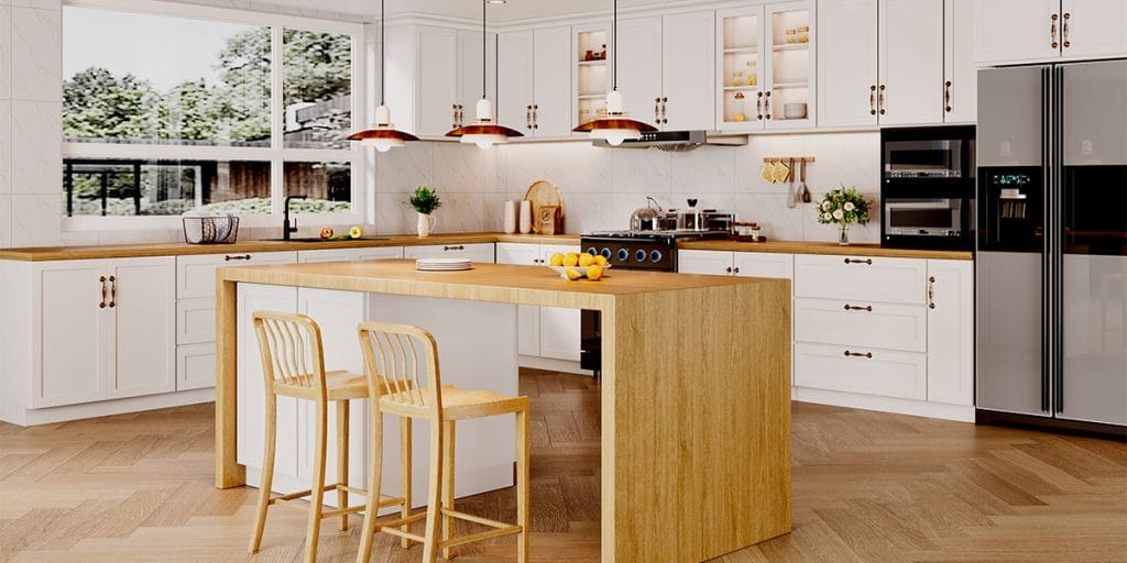 Cabinet - white kitchen cabinets side view White Kitchen Cabinets – Side View of a Modern Renovated Kitchen