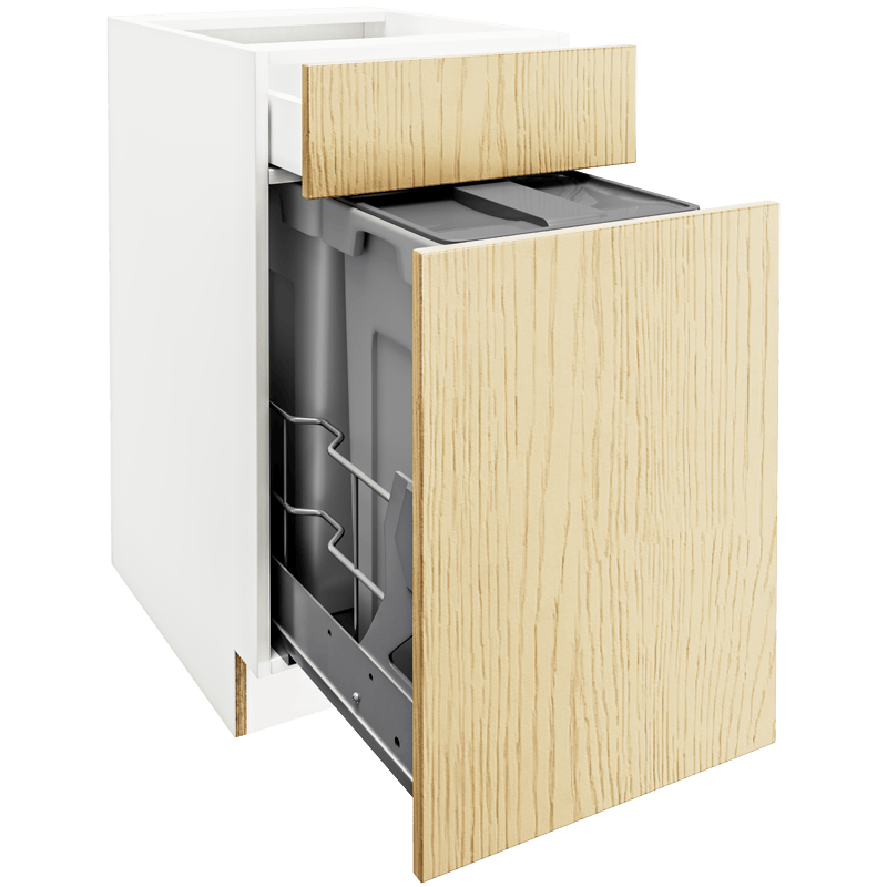 OAK Base Trash Cabinet With 2 Trash Cans B18+BWBK18-2