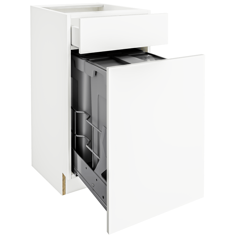 Matte White Base Trash Cabinet With 2 Trash Cans B18+BWBK18-2