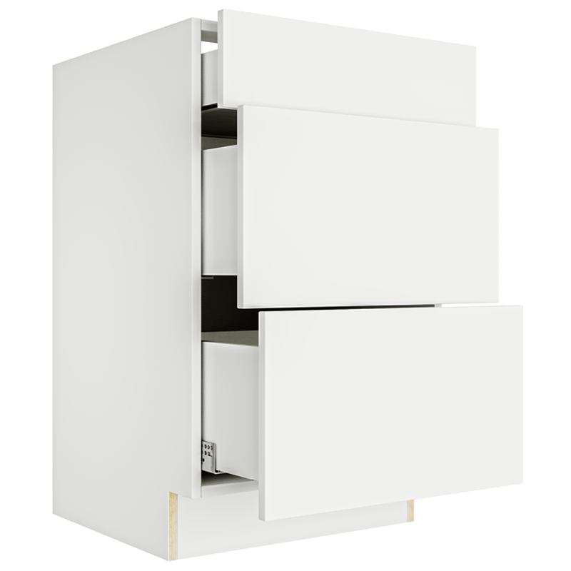 Matte White Vanity 3 Drawers Base Cabinet 3VDB21
