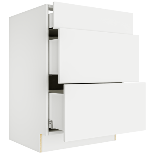 Matte White Vanity 3 Drawers Base Cabinet 3VDB24