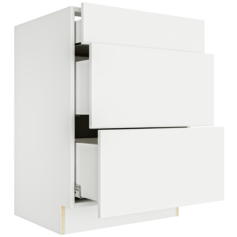 Matte White Vanity 3 Drawers Base Cabinet 3VDB24