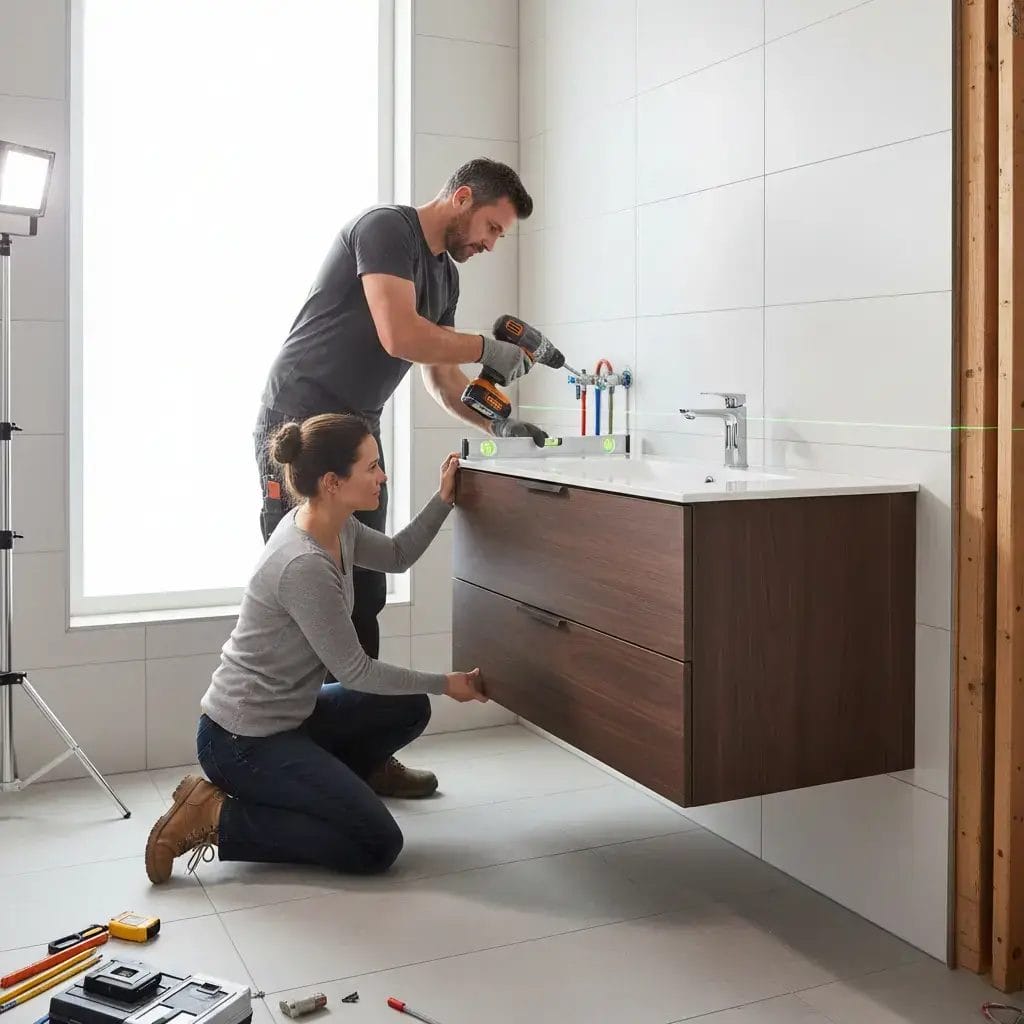 Cabinet - Wall Mounted Bathroom Vanity Installation Wall-Mounted Bathroom Vanity Installation