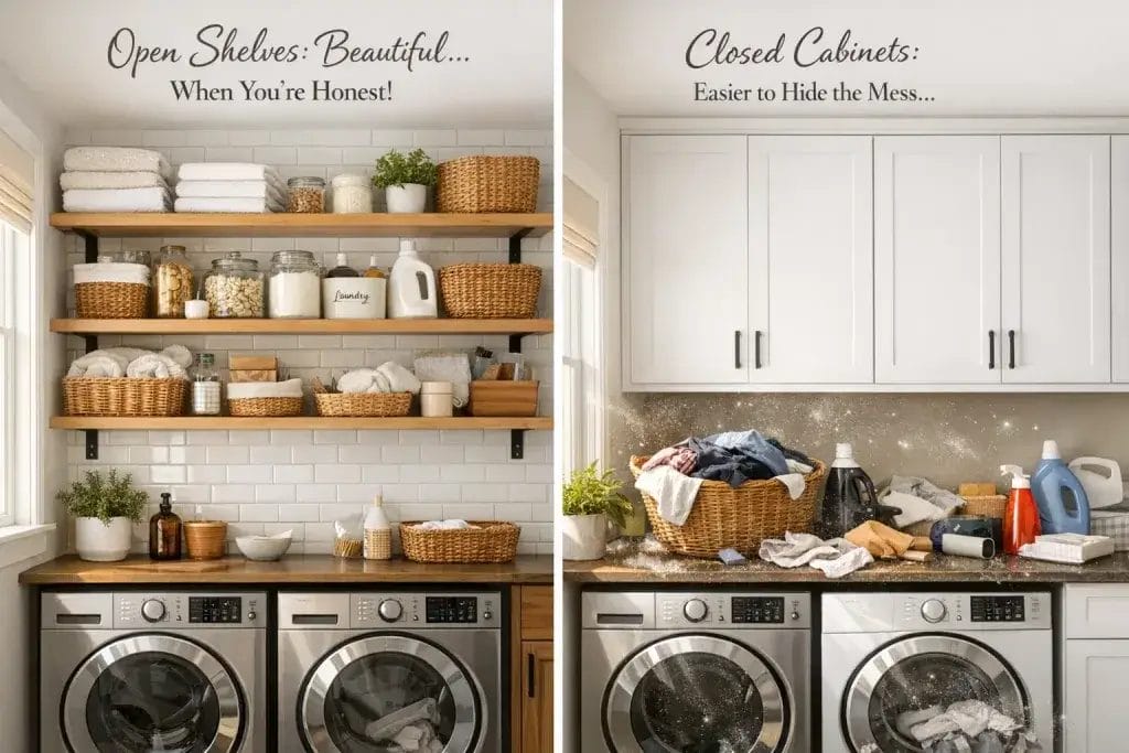 Cabinet - open shelves vs closed cabinets laundry room open shelves vs closed cabinets laundry room
