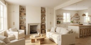 Cream Open-Concept Kitchen and Living Room