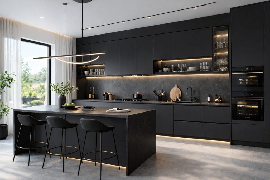Euro Shadowy Matte Black Kitchen Cabinets