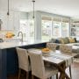 Transitional Open-Concept Kitchen with Blue Island