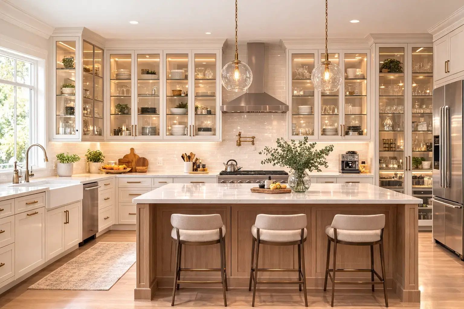 american kitchen with glass cabinets1