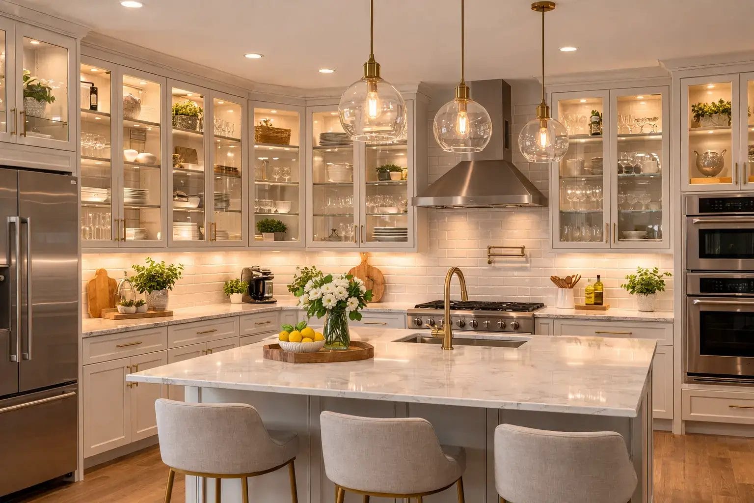 american kitchen with glass cabinets2