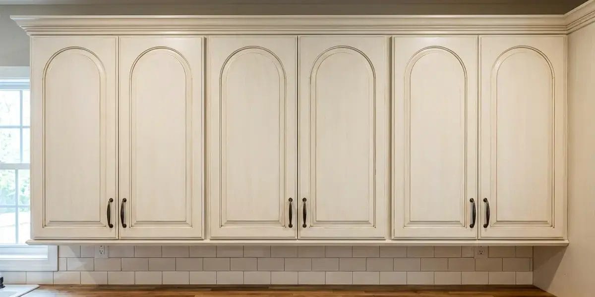 Cream Arched Kitchen Cabinets