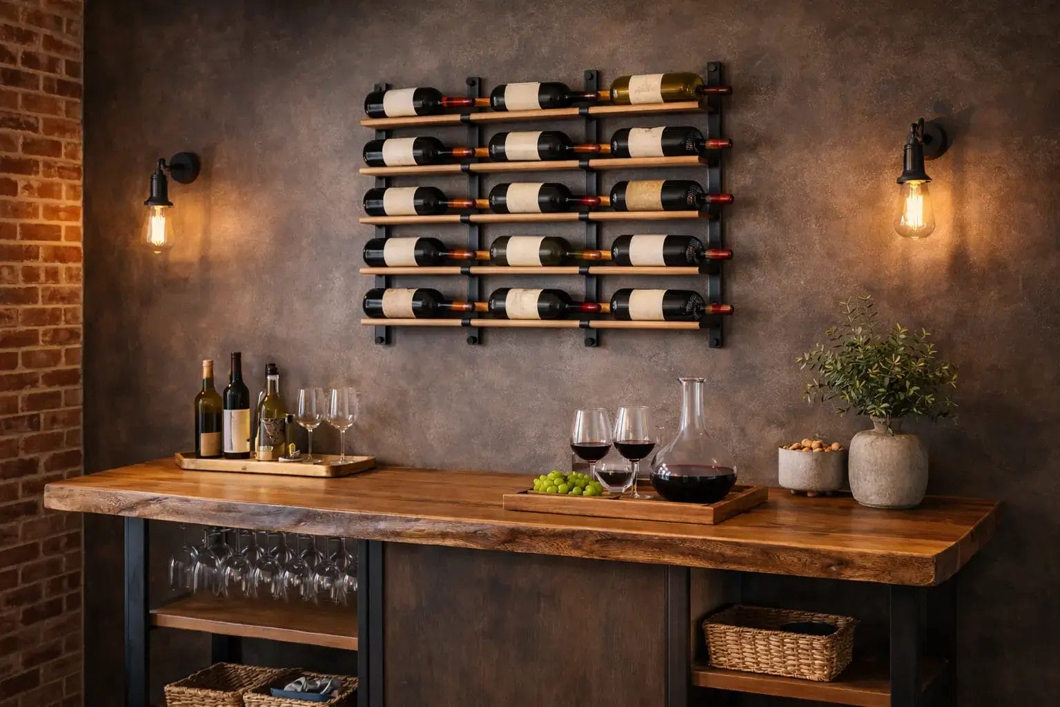 Industrial Style Wall Mounted Wine Rack Home Bar
