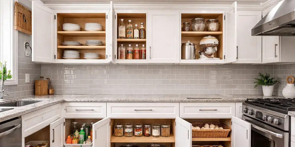 Kitchen Cabinet Storage with Open Doors