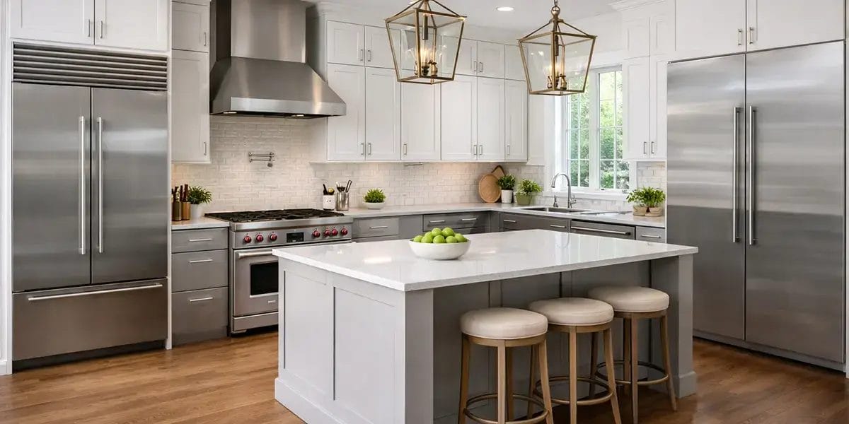 Mixed Stainless Steel and White Cabinets Kitchen