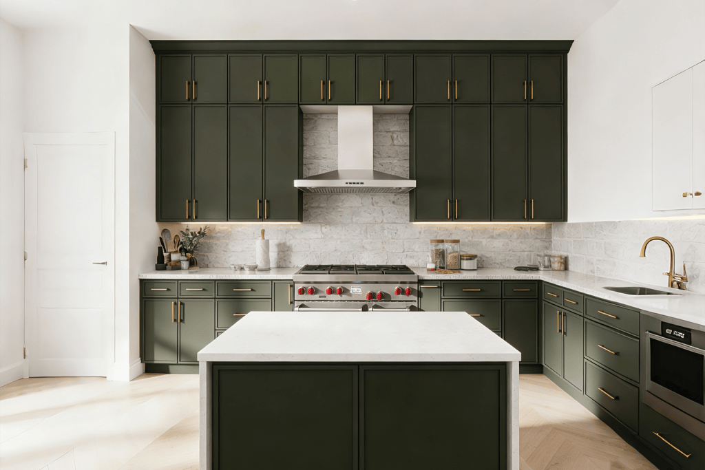 slim green kitchen cabinet