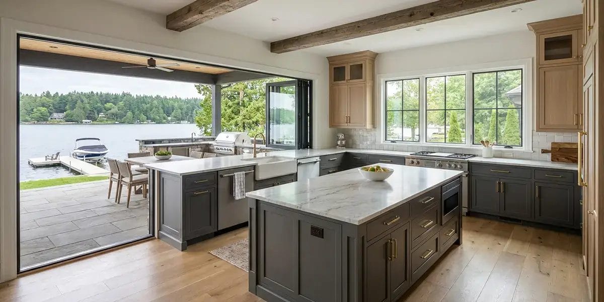 Transitional Kitchen with a Lake View